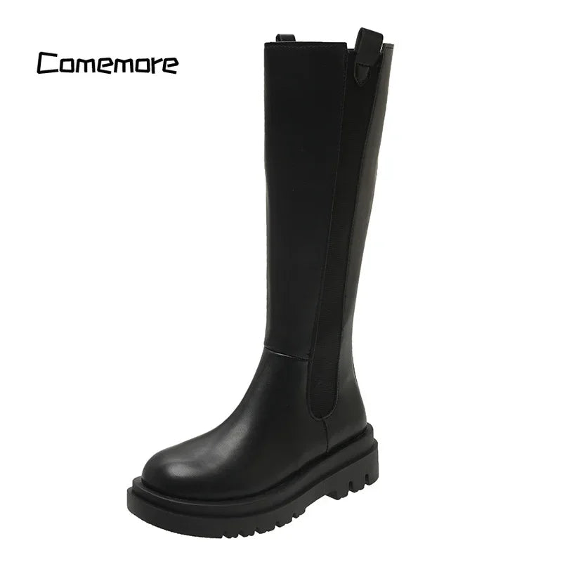 Women Heels Fashion Slip on Shoes Ladies Elegant Thick Sole Long Knight Boot Demi-season Platform Winter Punk Boots
