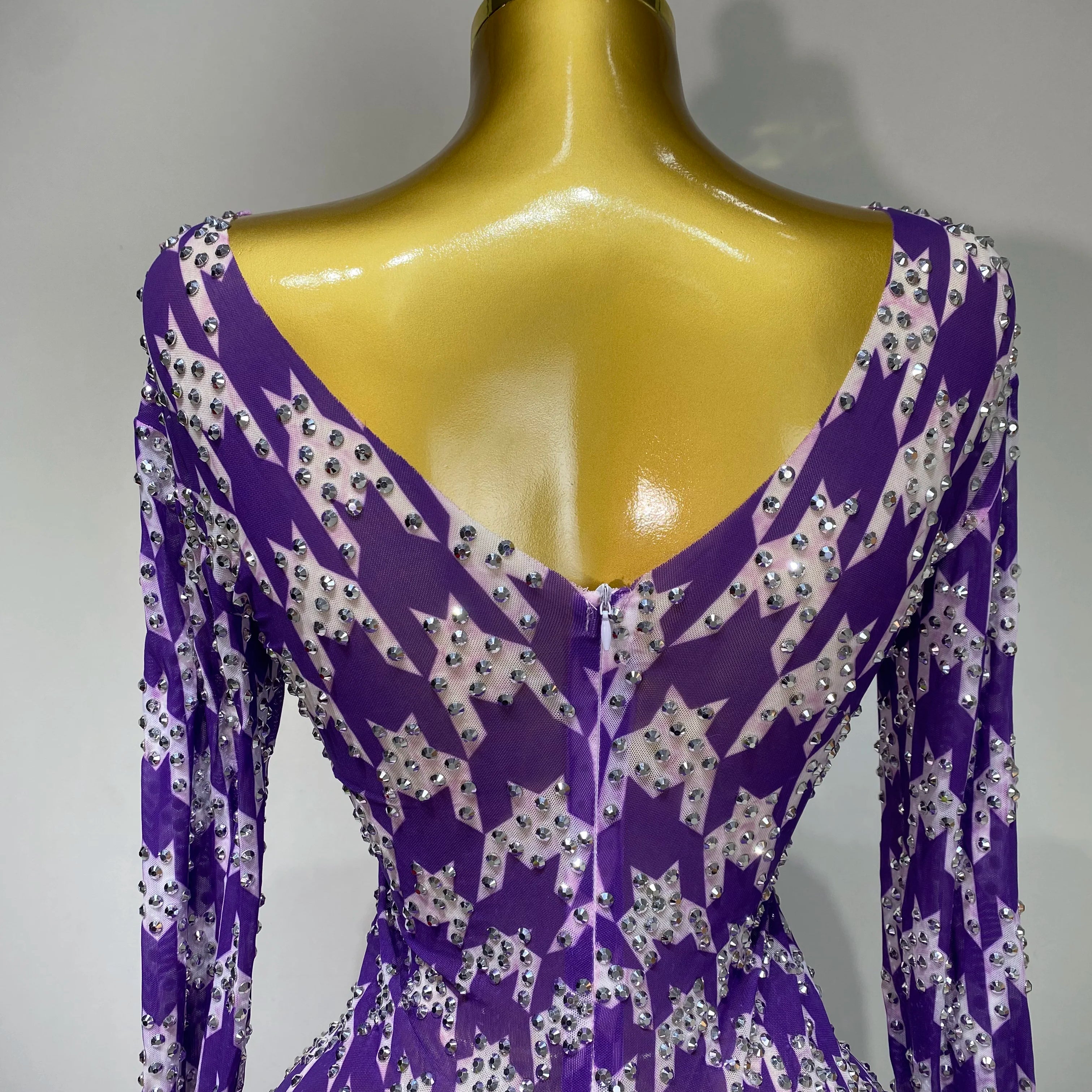 Sparkly Rhinestone Stretchy Mesh See Through Dress Women 2025 Performance Dancer Costume Luxury Birthday Nightclub Stage Outfit