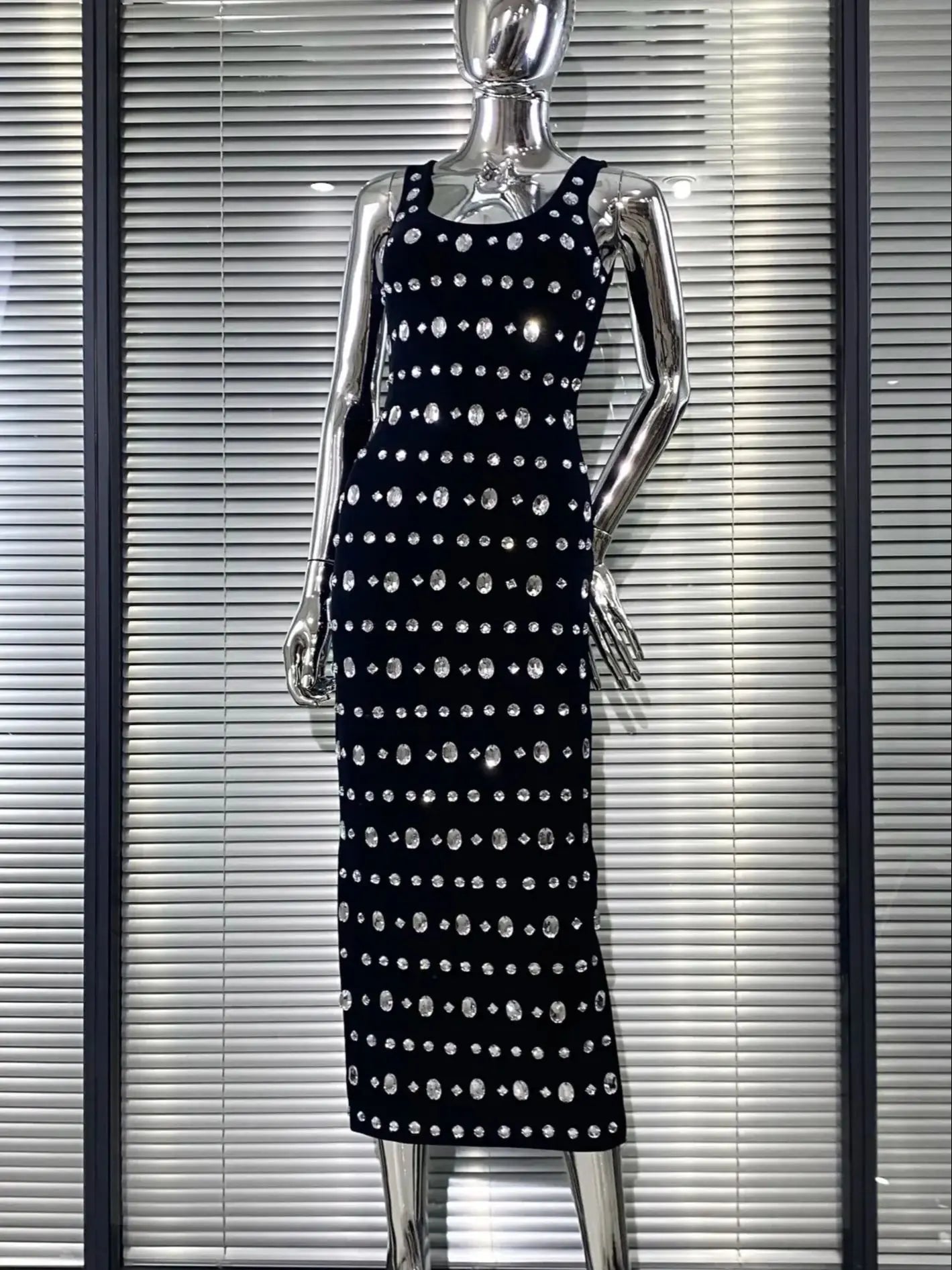 Sparkling Diamonds Sleeveless Package Black Bandage Ankle Length Dress Woman evening Party Dress Celebrity Birthday Party Outfit