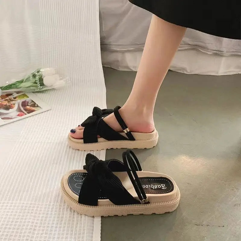 Women Shoes Summer Fairy Style Improve Fashion Student Platform Roman Lady Flat Shoe Black