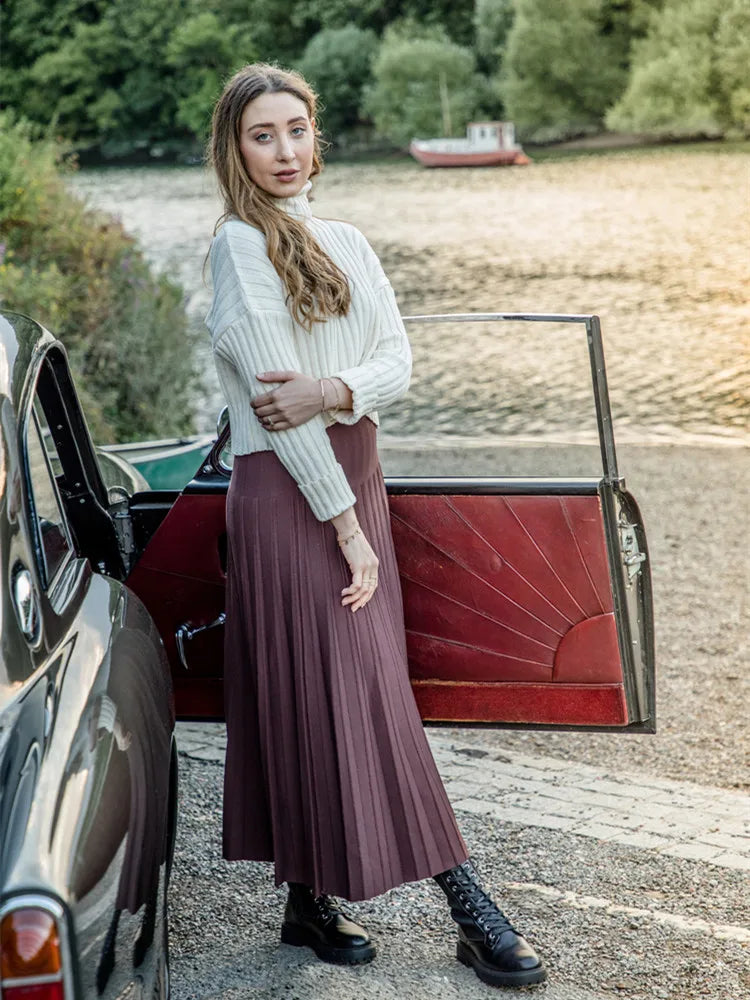 Women Maxi Skirts Female Knitted Long Dress Solid Color Knitting Skirt XS-3XL Plus Size Woman Autumn Winter Skirts maxi brown