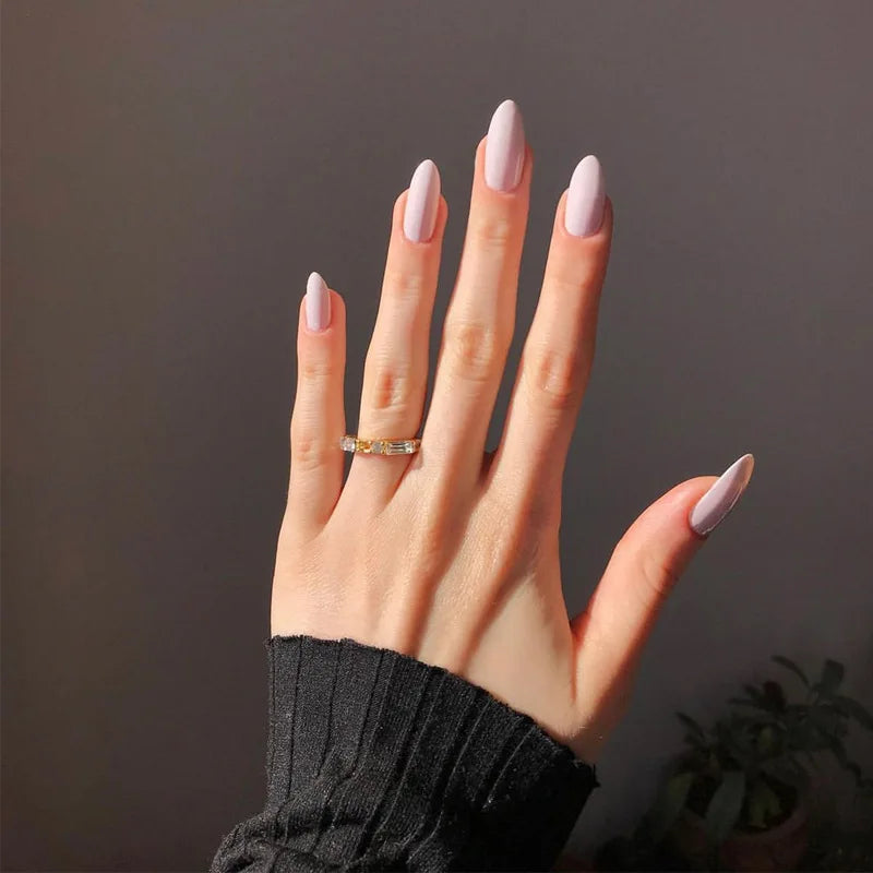 24Pcs Solid Nude Color Fake Nails with Jelly Glue Short Almond Press on False Nails Wearable Oval Finished Full Cover Nail Tips