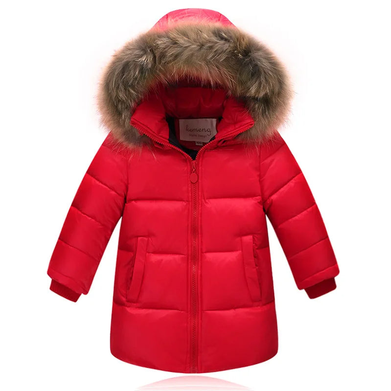 Nature Fur winter down jacket for boys coats girl clothes children's clothing thicken outerwear parka kids 80-160cm