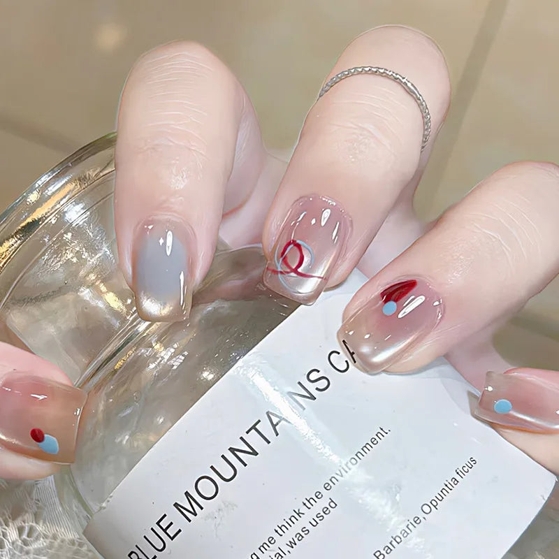 24 peças de unhas postiças de rosas vermelhas, flores longas, balé, design de unhas postiças francesas, cobertura total, pontas de unhas postiças vestíveis, arte
