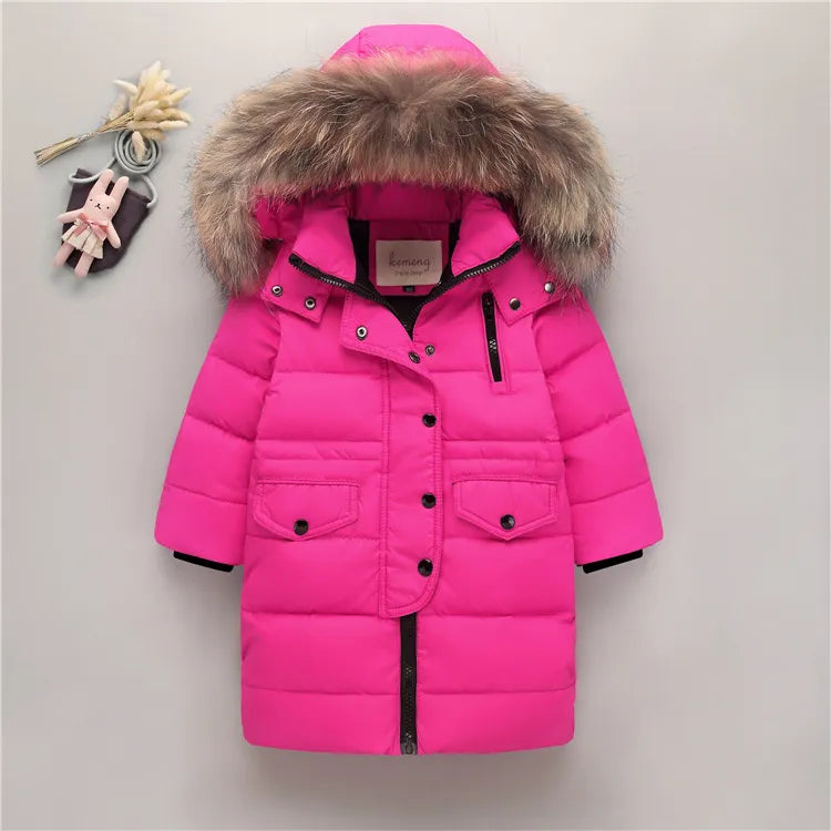 Nature Fur winter down jacket for boys coats girl clothes children's clothing thicken outerwear parka kids 80-160cm pink