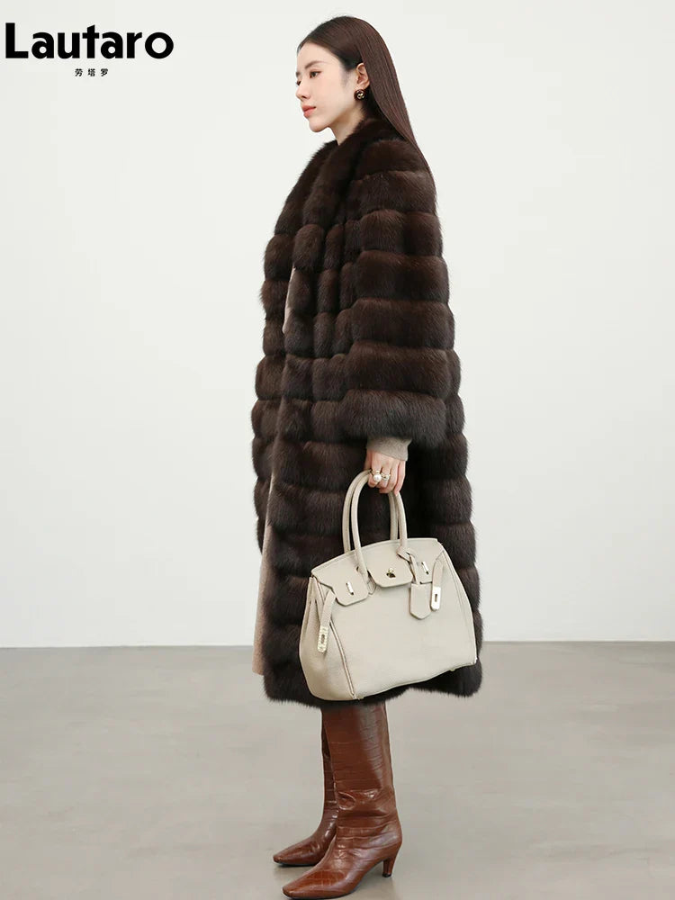 Autumn Winter Elegant Luxury Chic Long Thick Warm Faux Sable Fur Coat Women Shawl Collar High Quality Fluffy Overcoat