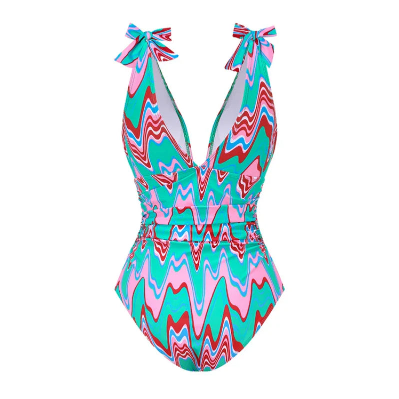 One Piece Swimsuit Bow Tie Shoulder Strap Swimwear Women Tassel Skirt Beachwear Luxury Bathing Suit New Beach Wear Vacation