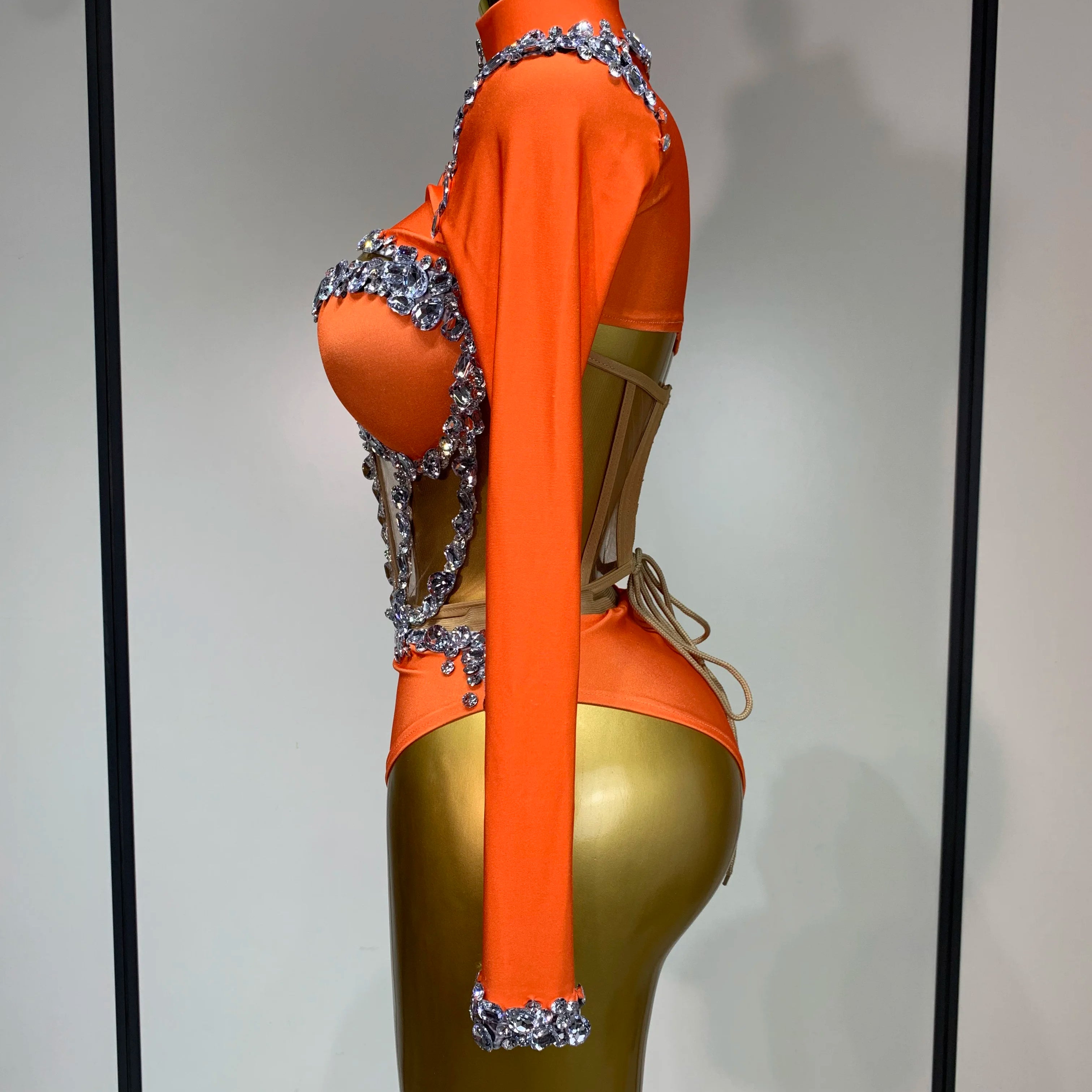 Sparkly Rhinestone Stage Outfit Women Long Sleeve Three Piece Set Dance Drag Queen Nightclub Evening Party Birthday Costume