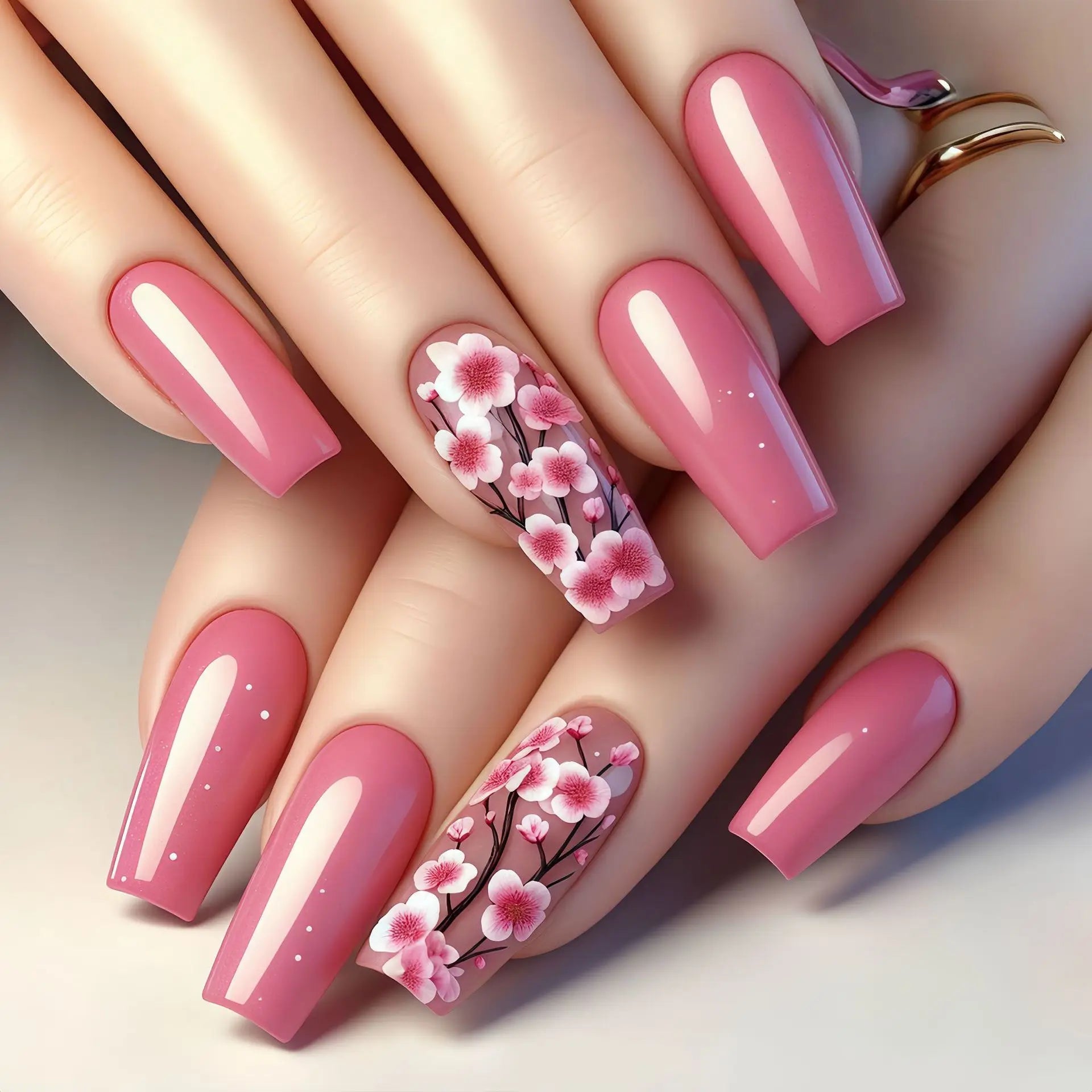 24pcs/set Court Moyen faux ongles pour le printemps été belles fleurs colorées abeilles faux ongles conseils appuyez sur faux nail art