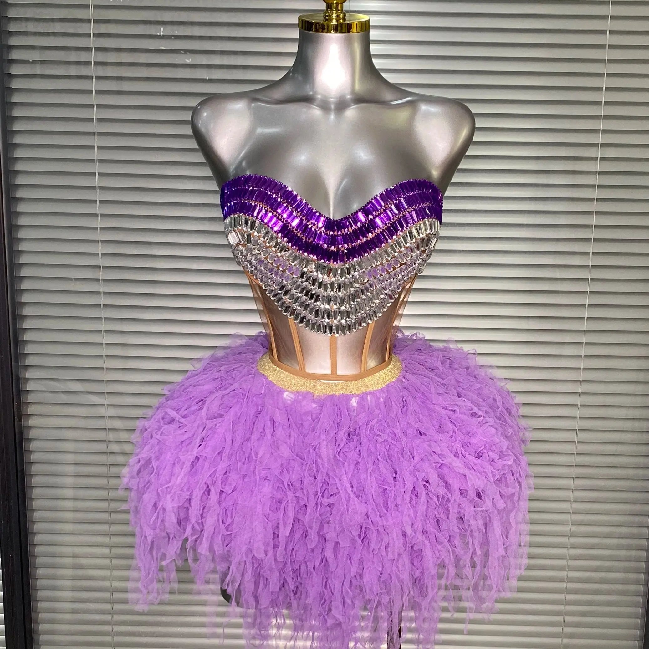 Luxury Sparkly Rhinestone Women Sexy Strapless Short Backless Dress Birthday Party Nightclub Outfit Dancer Performance Costume