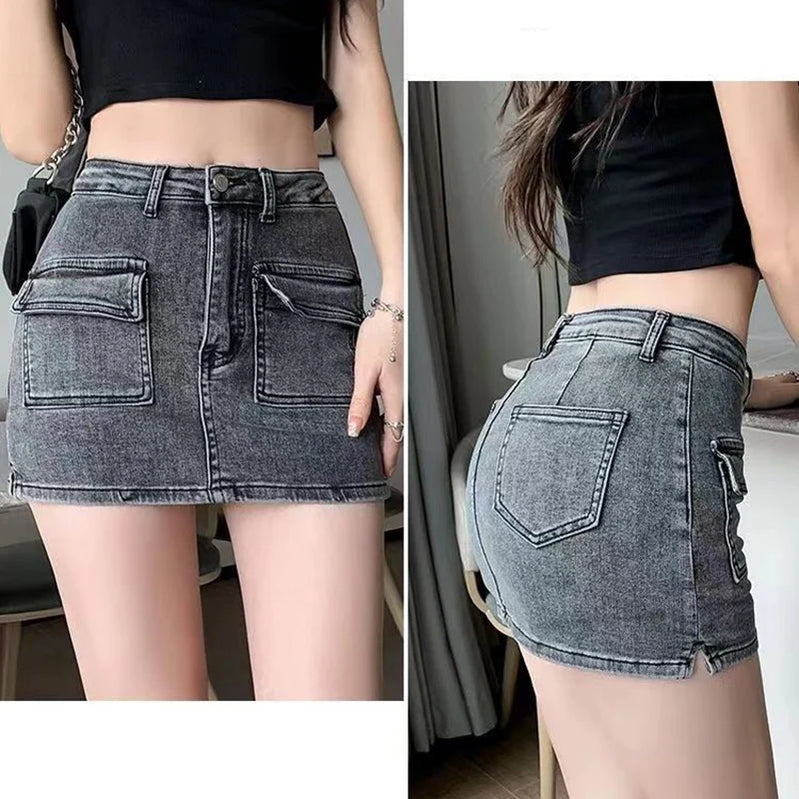 Tight High Waist Denim Skirt Women 2024 Summer Wrap Hip Mini Skirts Woman Sexy Side Split Slim Short Jean Skirt Ladies