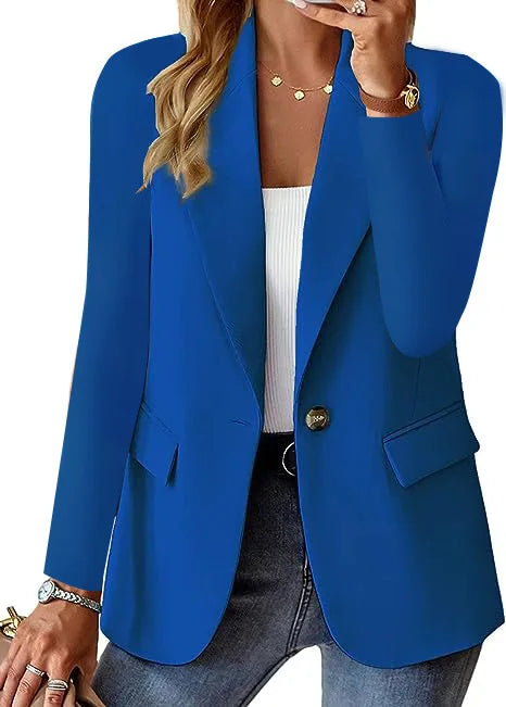 Blazer Woman Clothing Korean Style Outerwear Long Sleeved Top Solid Color Cardigan Autumn Winter Office Lady Jacket Elegant Coat Blue