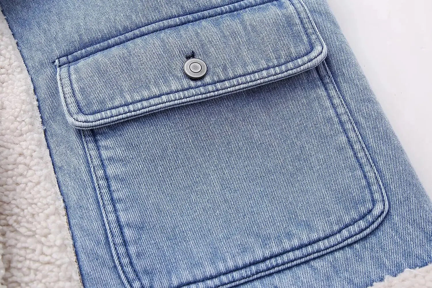 Women Fashion Turn Down Collar Lamb PatchworkWashed Denim Vest Jacket Female Sleeveless Pockets WaistCoat Tops