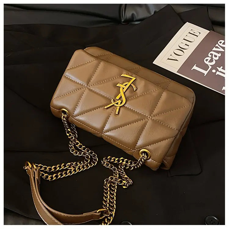 2025 Korean Style Quilted Bag, Soft Leather Crossbody Purse for Women, Chain Strap Shoulder Bag, Chic & Versatile