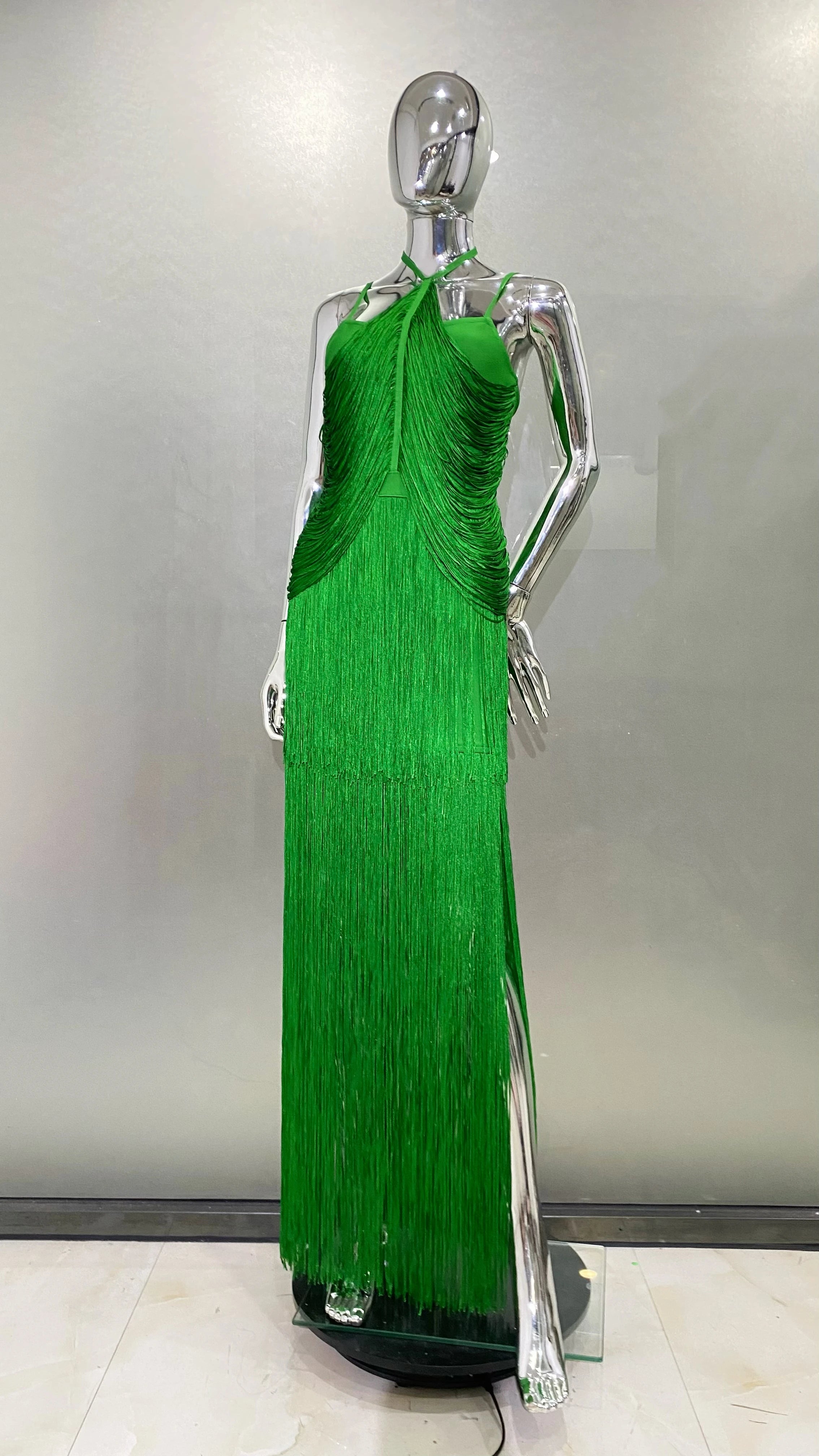 STOCK High Quality Super Shining Diamond Tassel Sexy V-Neck Mini Dress Fashion Woman Birthday Party Outfit Performance Costume