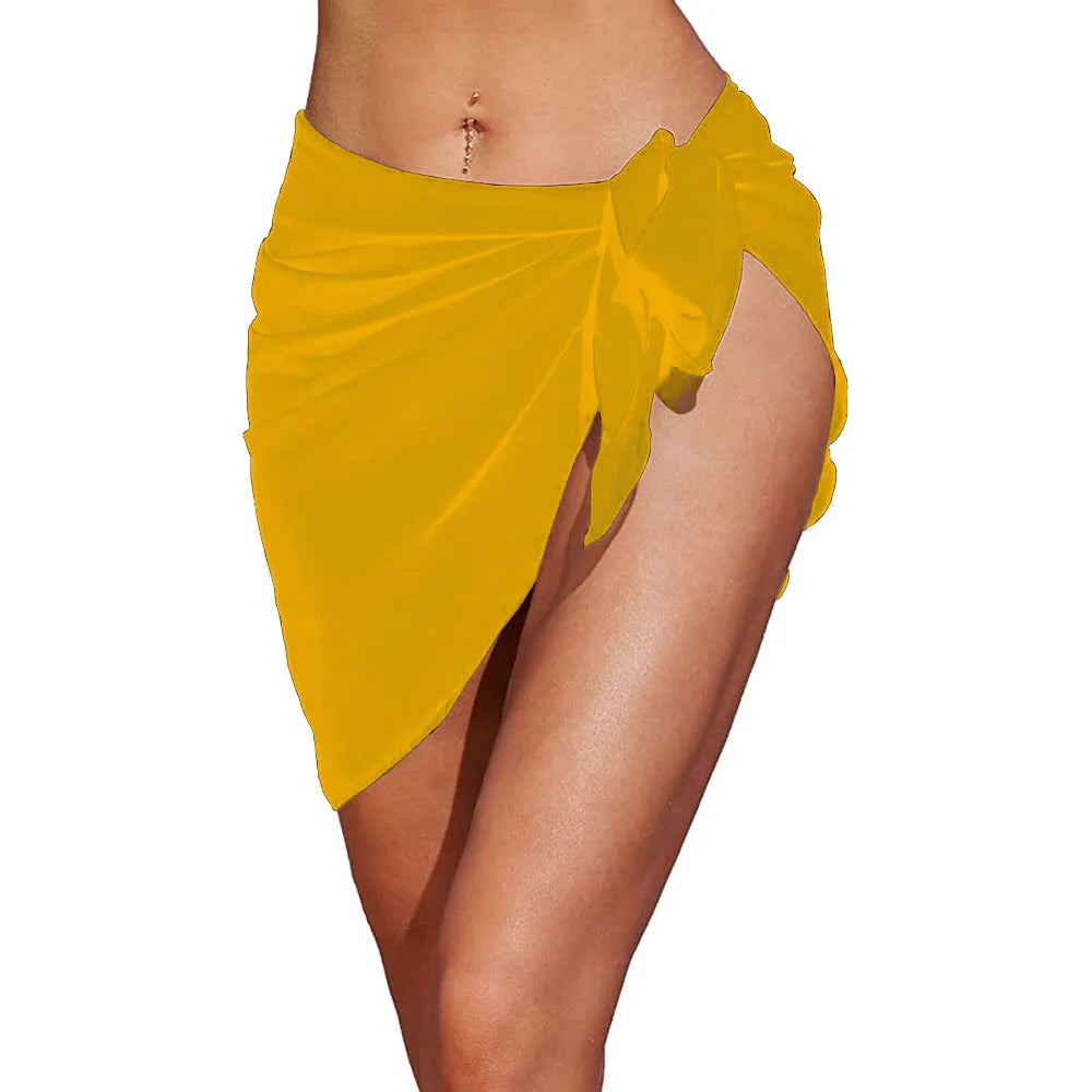 Womens Beach Long&Short Short Skirt Sarong Swimsuit Coverups Summer Bikini Wrap Sheer Scarf for Swimwear Cover-ups Yellow-Short One Size