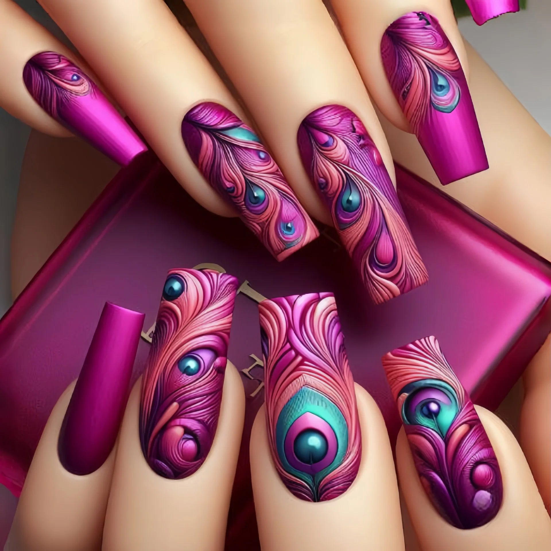 24Pcs Mid-length Ballet Press on Nails Red Valentine's Day Design Fake Nails Love Rose Pattern Nail Tips Wearable False Nail Art