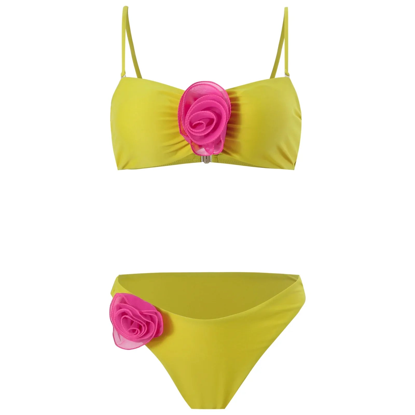 Sexy Women Swimsuit Lace Up Bikini Micro Bikinis Set Female Swimwear 3D Floral Bathing Suit Thong Biquini Swimming Suits gold