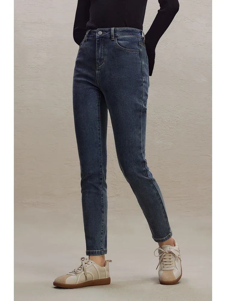 Commuter Style Stretch Skinny Jeans for Women High Waist Slimming Winter Pencil Pants Small Foot Nine-Point Pant