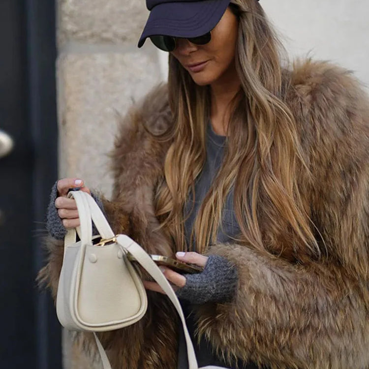 Winter Women's Chic Thermal Furry Faux Fur Coat Fashion Casual Long Sleeve Cardigan Jackets New Female Warm Streetwear 