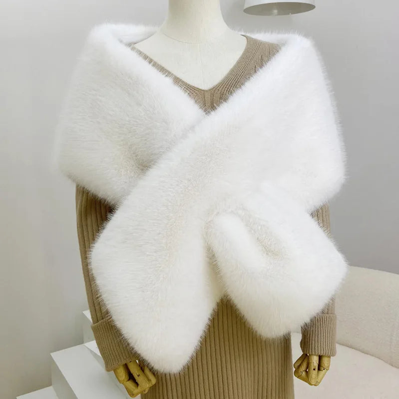 Women Fur Capes Wedding Bridal Shawl Bolero Faux Fur Stole Winter Luxury Fluffy Warm Outerwear Jacket Formal Party Shrug 165cm white 165cm