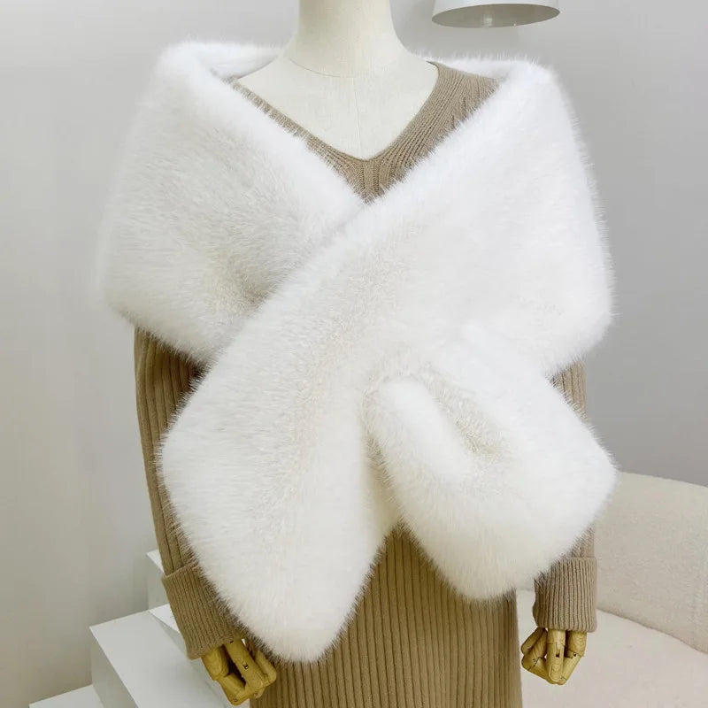 Women Fur Capes Wedding Bridal Shawl Bolero Faux Fur Stole Winter Luxury Fluffy Warm Outerwear Jacket Formal Party Shrug 165cm white 165cm