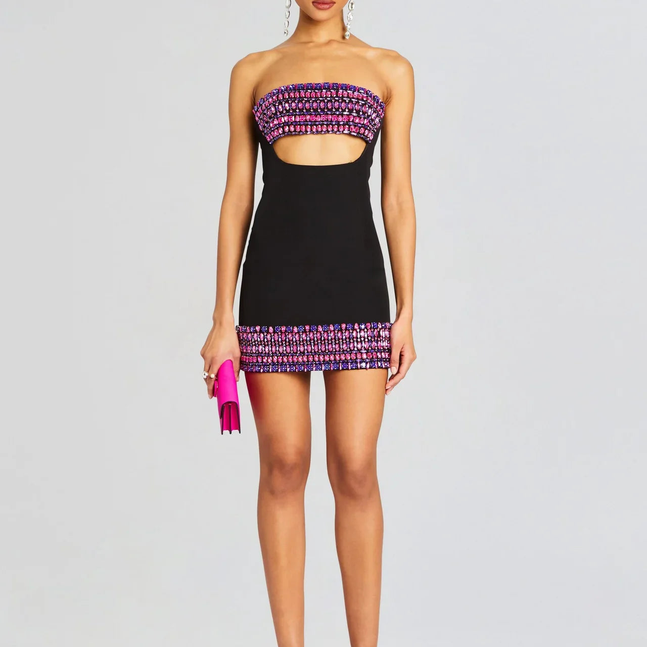 Sparkly Crystal Women Sexy Strapless Bodycon Mini Bandage Dress Keyhole Nightclub Party Celebrate Birthday Dress Vestido