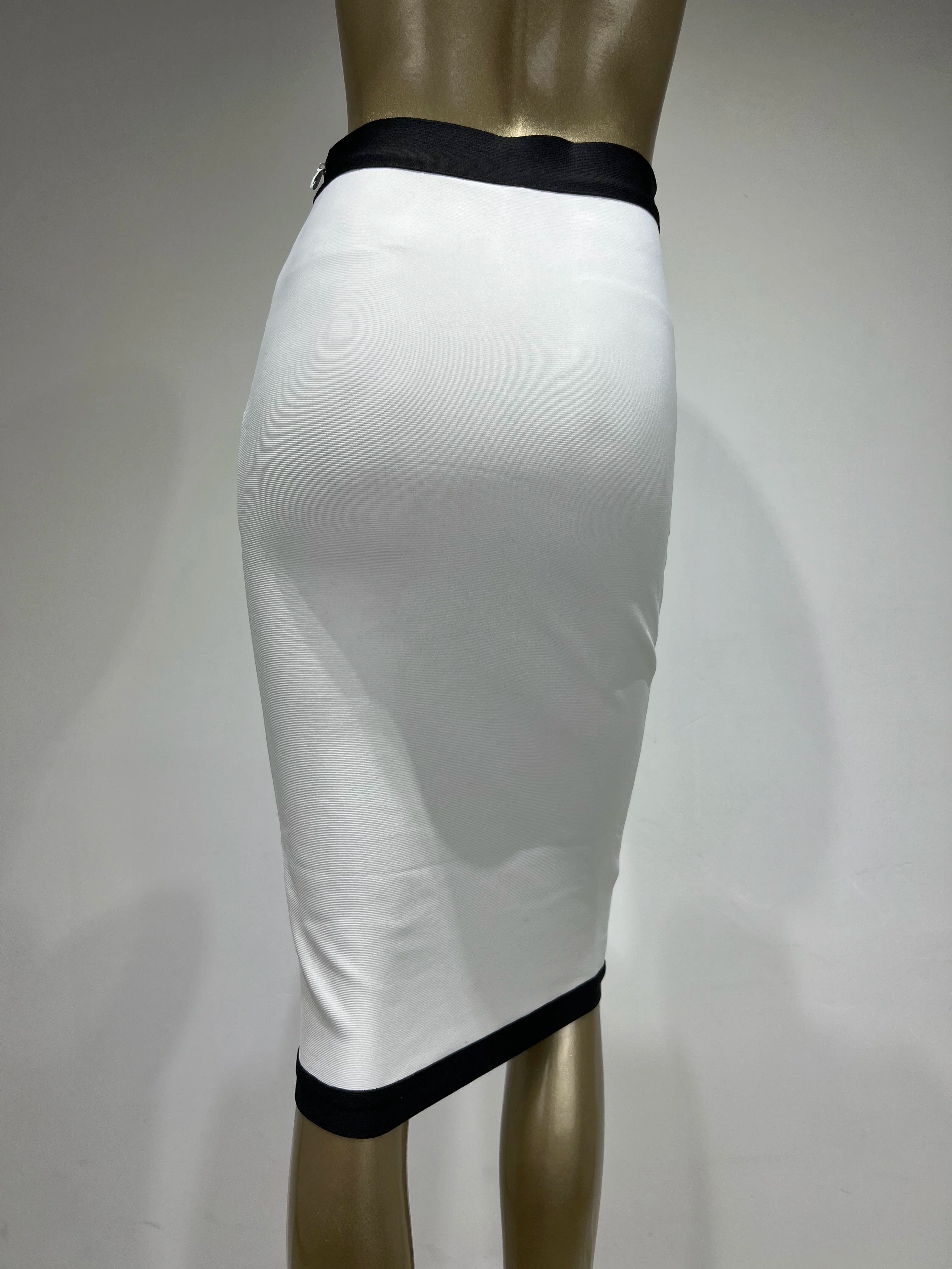 est Women Button Patchwork White Black Bodycon Bandage Skirt 2023 Designer High Waist Party Club Pencil Skirt 60cm