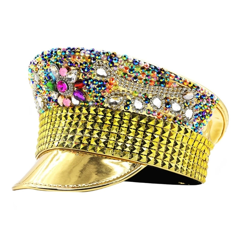 Rhinestones Bridal Hat for Wedding Glittering Fedora Sequin Hat Novelty-Party Hat Holiday Captain Hat for Bridal Shower 56 60cm 7