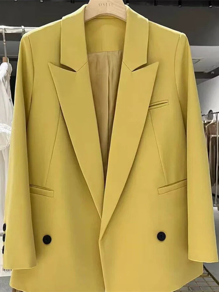 Chic Office Lady Blazer Women's Coats Spring Autumn Female Tops Street Trend Ladies Outerwear Blazers for Women Jacket Clothing Lemon yellow