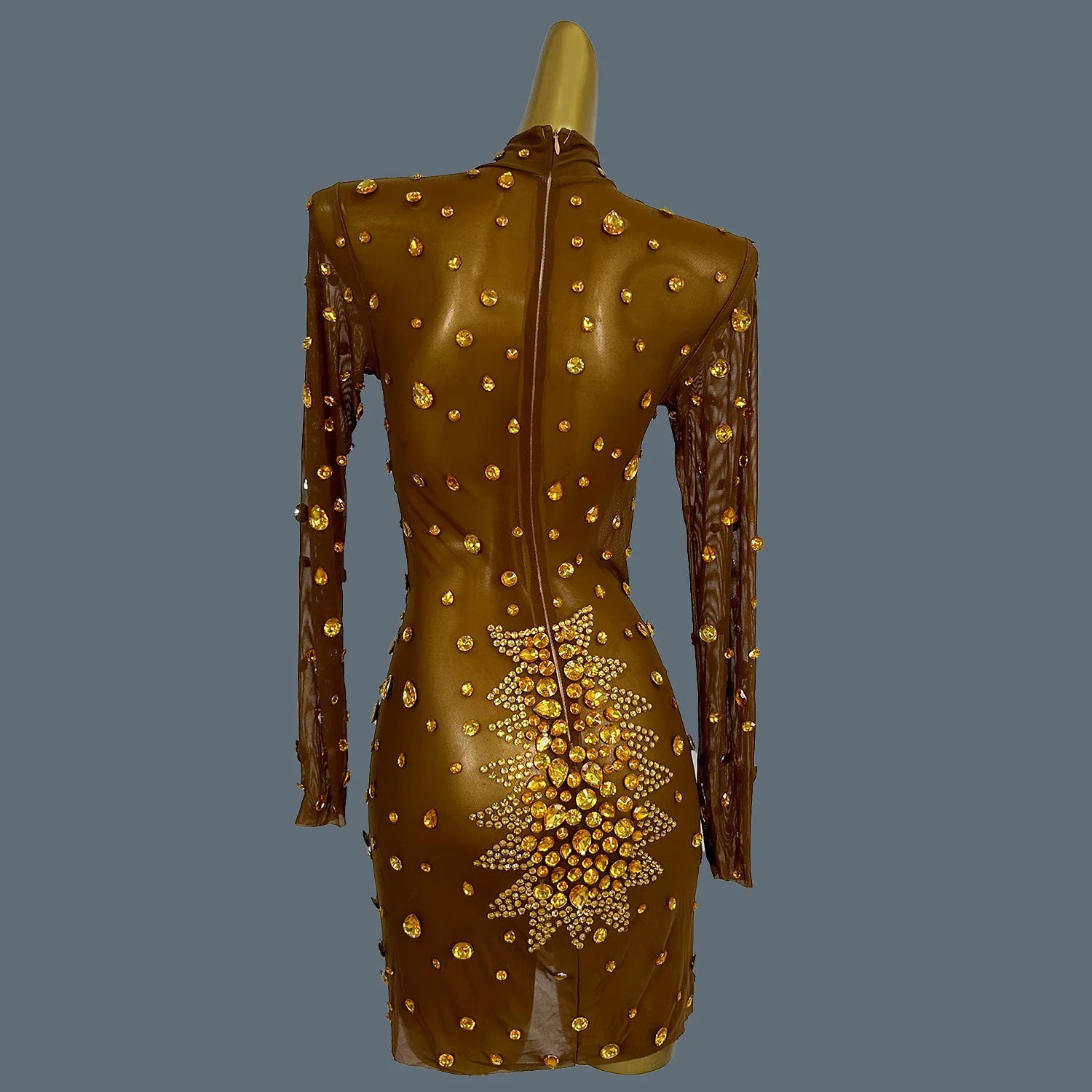 Sparkly Gold Rhinestones Stretch Short Dress for Women Summer Sexy Mesh Celebrate Evening Birthday Dress Photo Shoot Wear Guibin