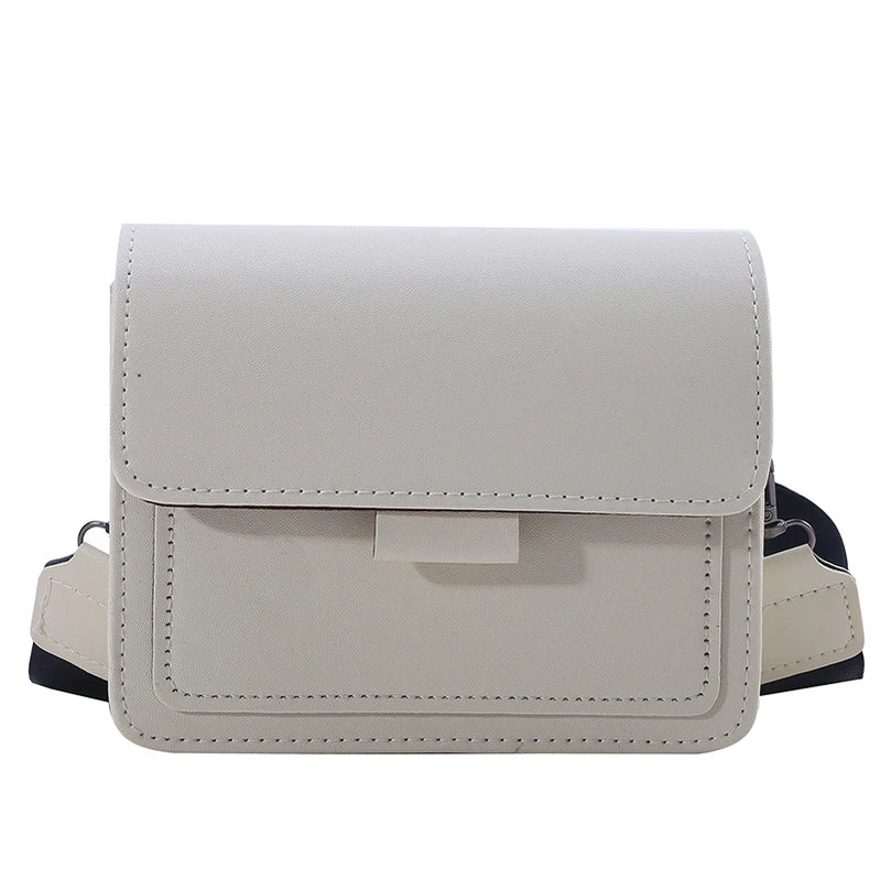 Women Small Square Bag Retro Versatile Wide Shoulder Strap Large Capacity Casual Portable Female One Shoulder Crossbody Bag white