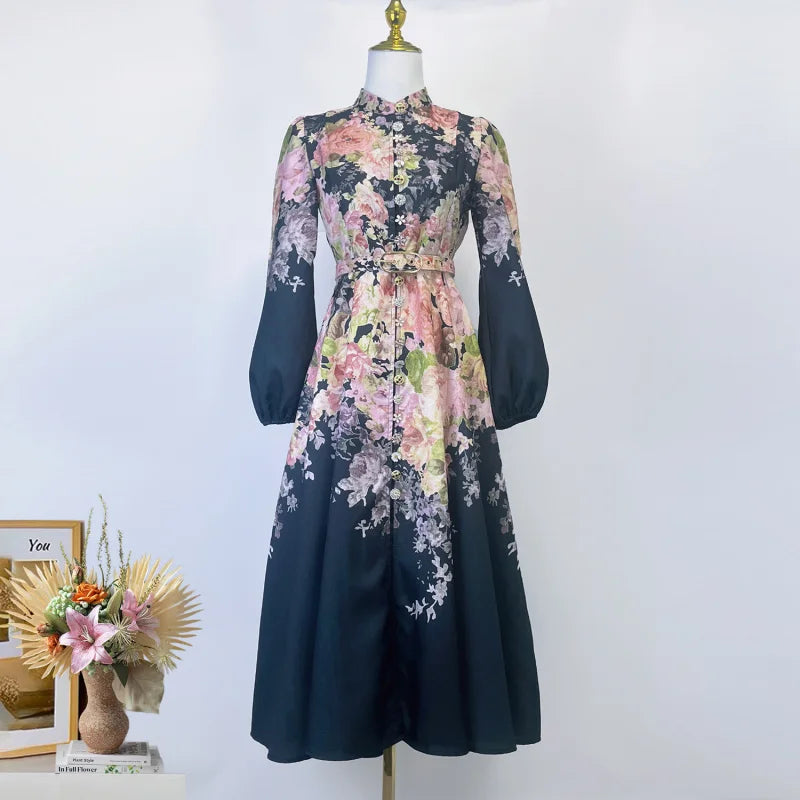 Shot Spot Australian Design Single-Breasted Sleeve Cotton Linen Spring And Summer Midi Dress With Bel