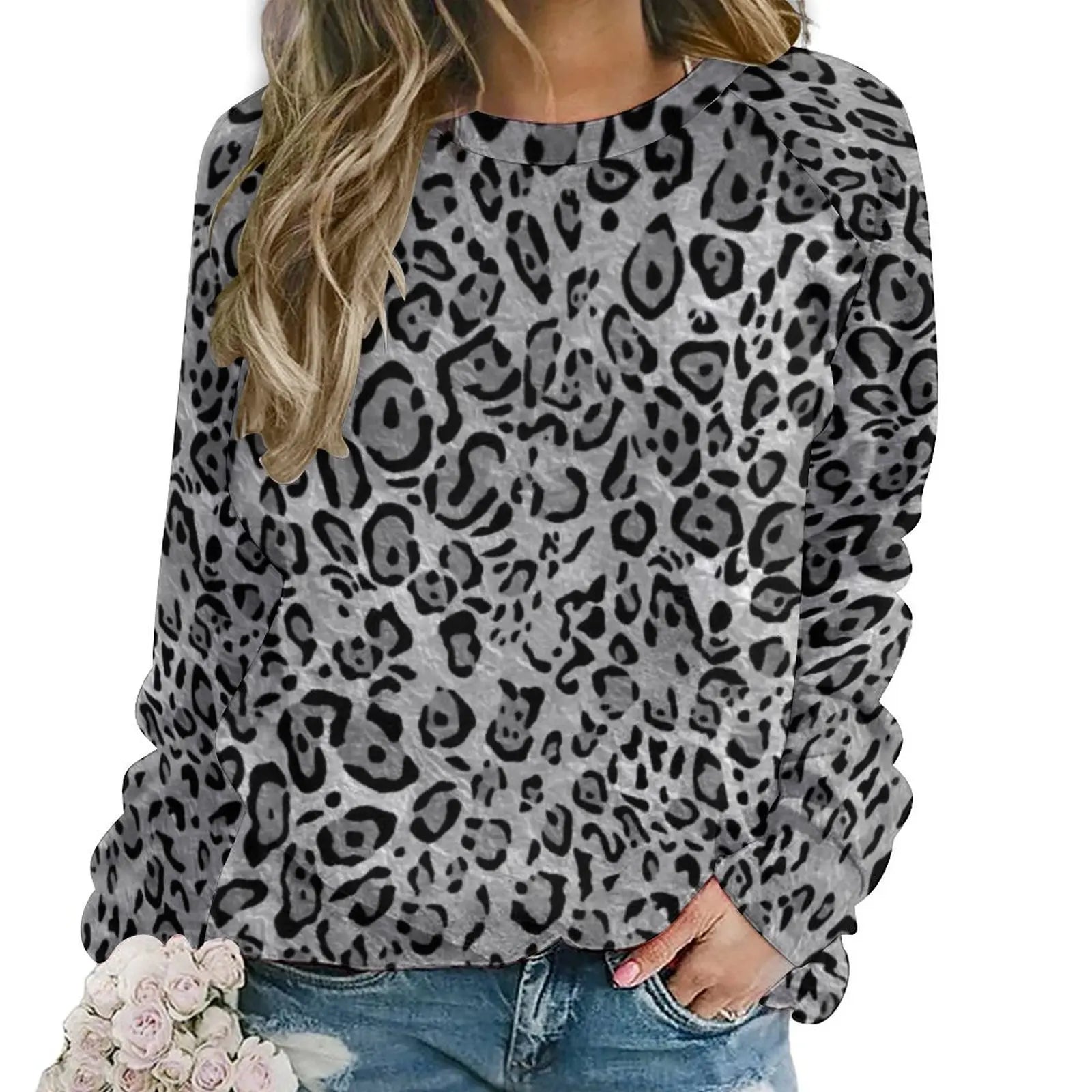 Jungle Cheetah Casual Hoodies Female Leopard Skin Green Leaves Print Hoodie Long Sleeve Street Fashion Oversized Sweatshirts style-4