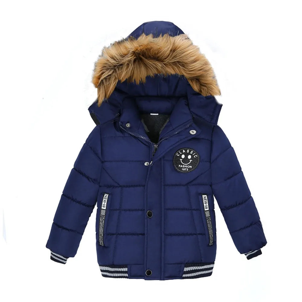 Winter Boys Jacket Warm Fur Collar Parkas Fashion Baby Girls Thicen Coats Hooded Zipper Casual All-match Outerwear Kids Clothes