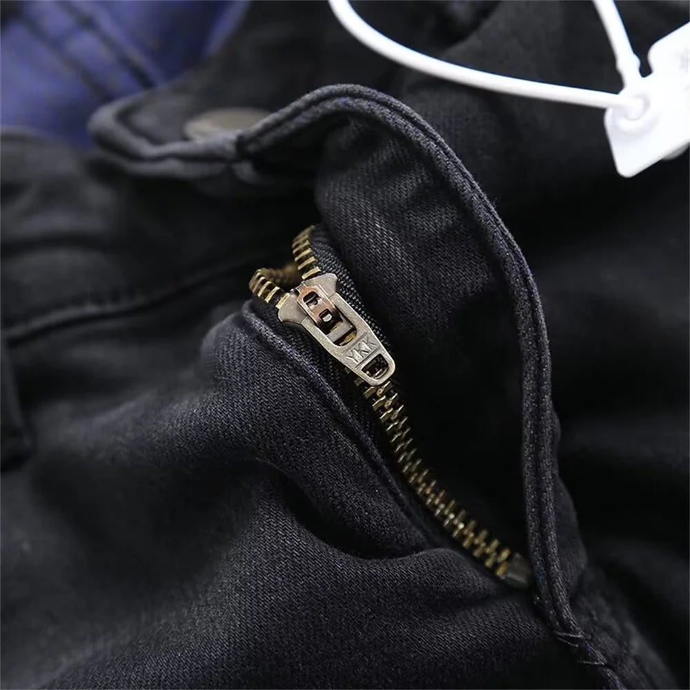 Velvet and Thickened Women's Fashion Two tone Vintage Elastic High Waist Zipper Flocked denim Pants Mujer