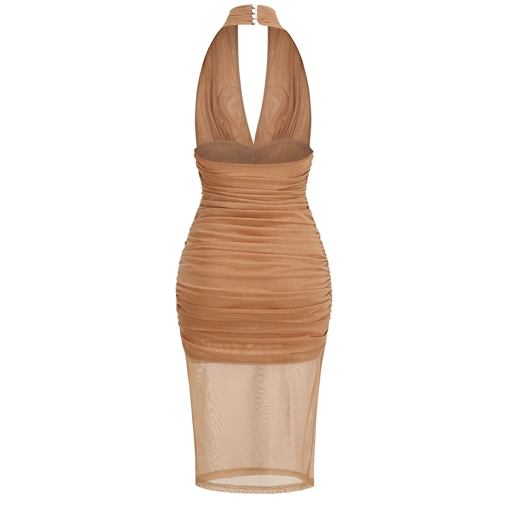 Vestido de celebridade para tapete vermelho feminino, sexy, de malha, com alças, ombro de fora, justo, comprimento médio da panturrilha, para festa e boate