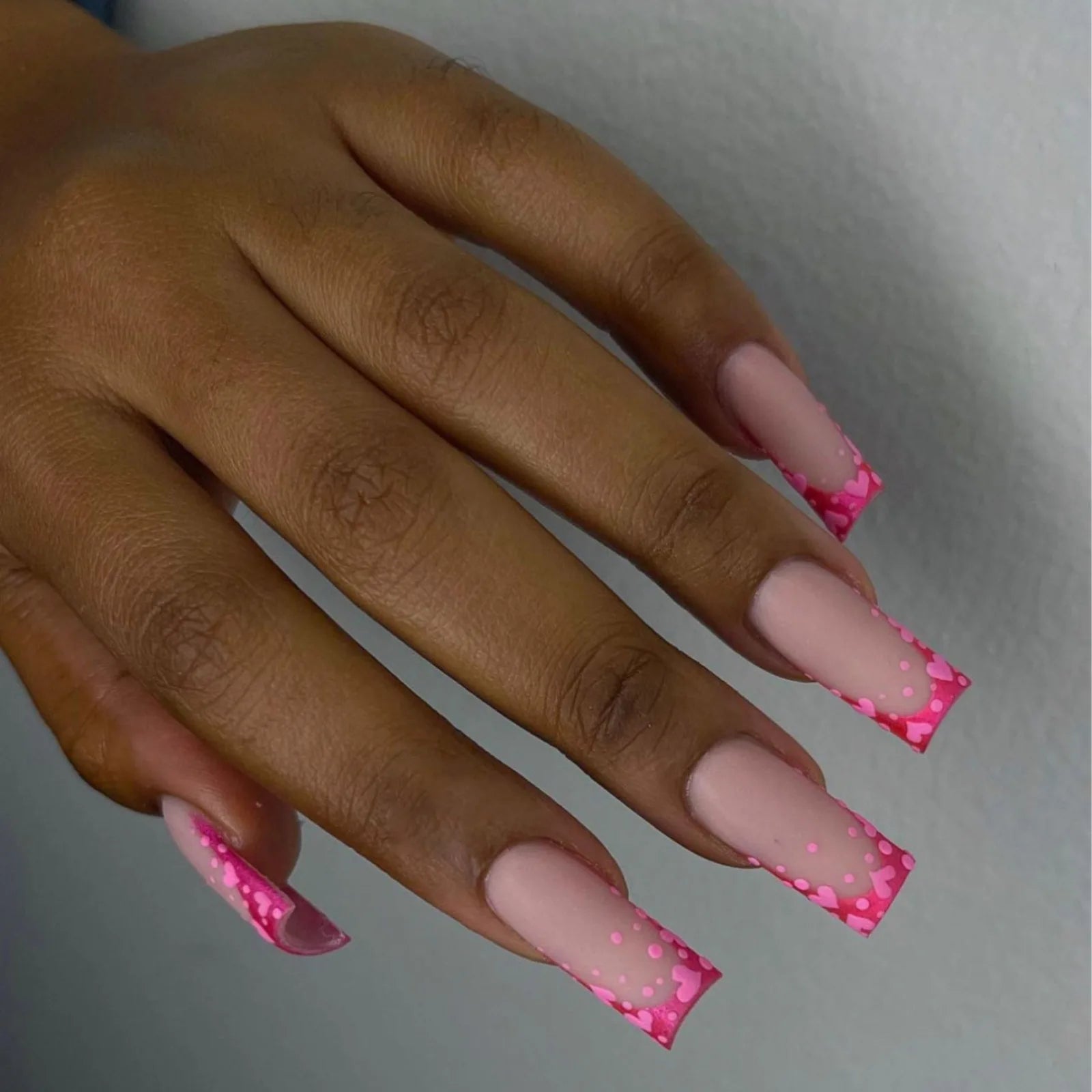 24pcs/set short Medium fake nails square ballet almond nail tips pink beautiful heart for Valentine's Day press on false nails