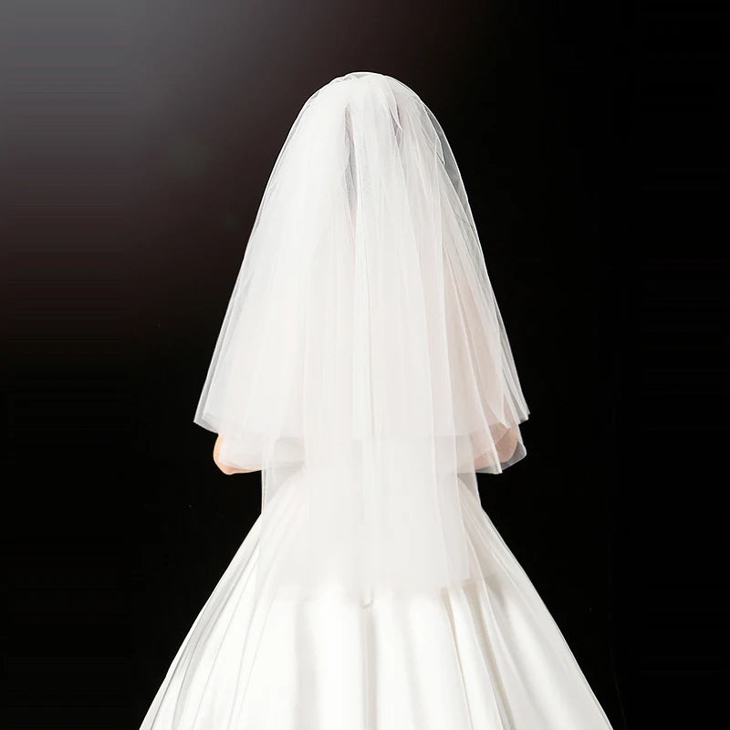 Elegant Short Bridal Wedding Veils Two Layer 75cm 2T with Metal Combe White for Party 2021 New Arrival