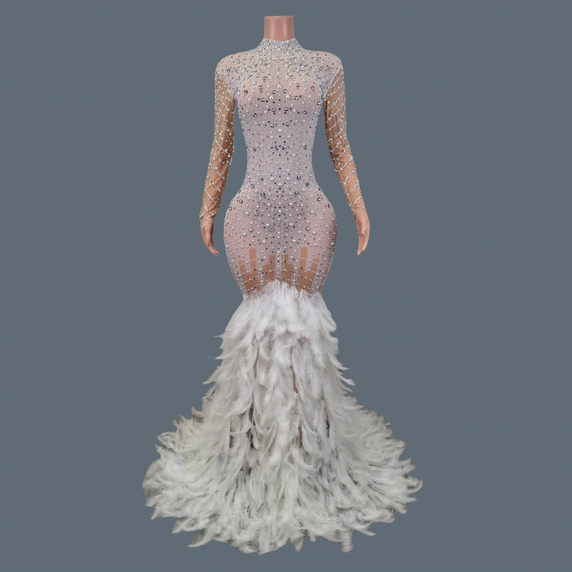 Shine Rhinestone Pearls Full Evening Dress for Women Party Drag Queen Club Birthday Special Sexy Dress Cocktail Prom Liantiyumao