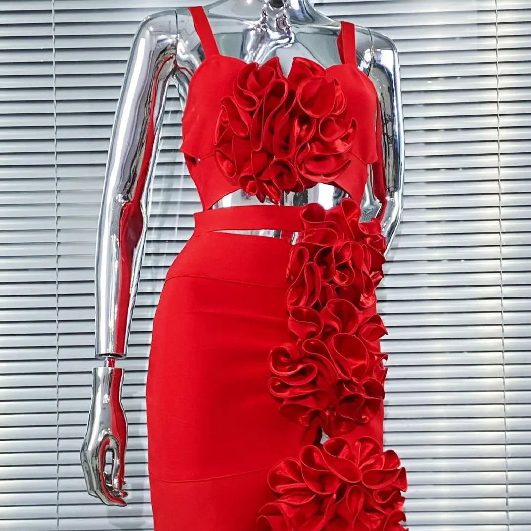 High Quality Red Color Women Sleeveless Sexy Strap Florals Bodycon Mini Bandage Dress Nightclub Party Celebrate Outfit Vestido