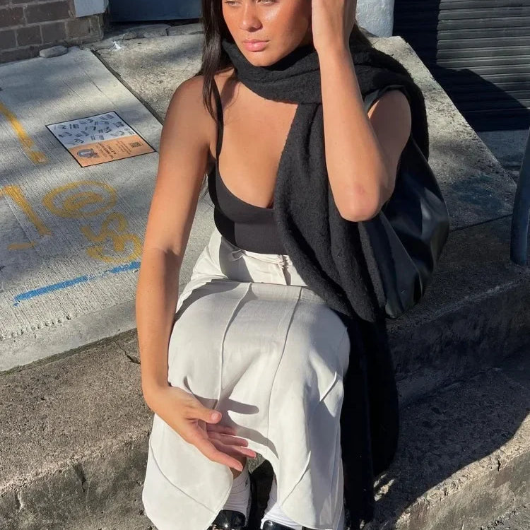 Patchwork High Waist Slim Long Skirt Female Solid High Street Elegant Fashion Seamless Vintage White Women's Maxi Skirt