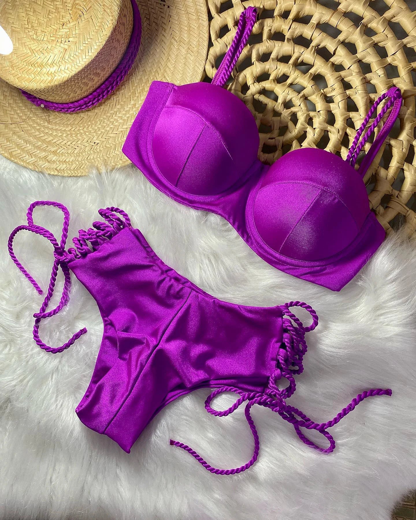 Sexy Bikinis Sets Push Up Women's Swimsuit Tie Side G-String Vintage Solid Swimwear Chest Pad Summer Beachwear Bathing Suit MA24220Z1