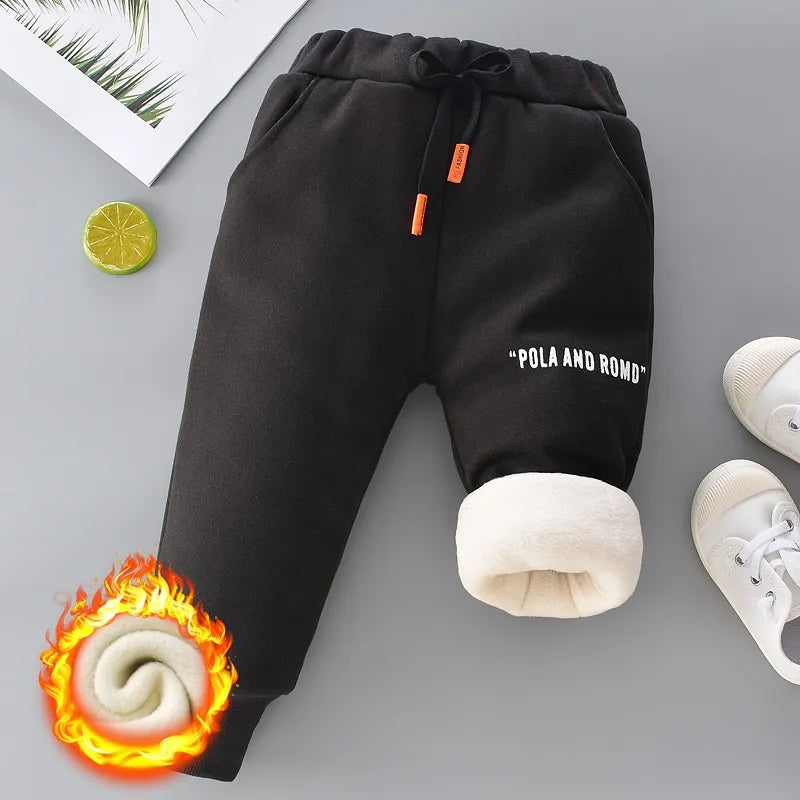 Winter Kid Thick Fleece Trousers Autumn 0-6Y Children Straight Warm Sports Pant Baby Girl Elastic Waist Jogger Sweatpant for Boy Boys Fleece Pants