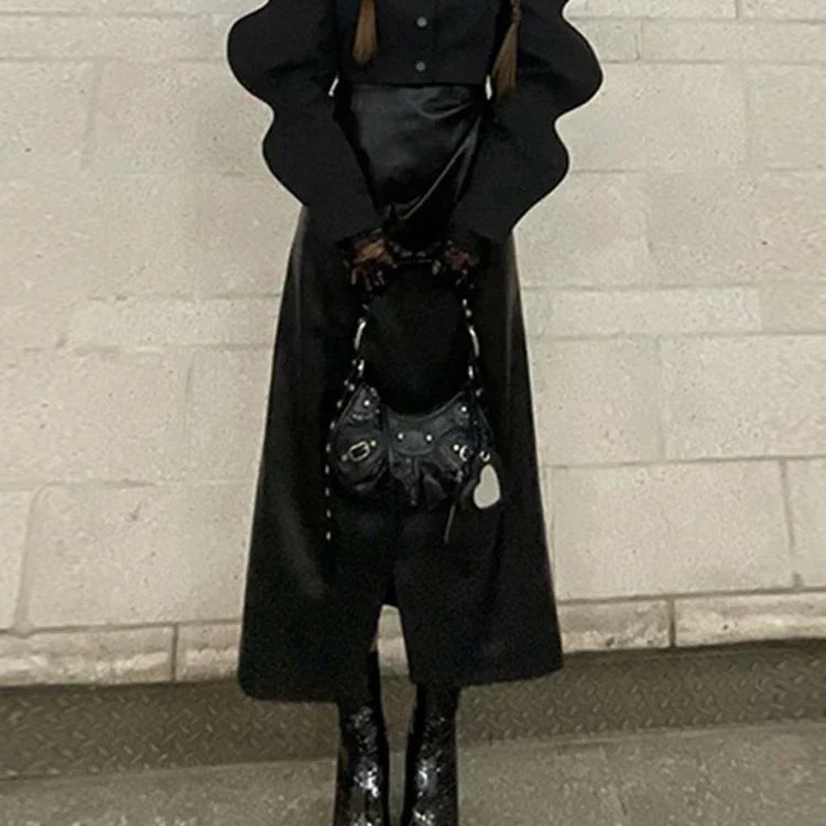 Y2k Tops Women Jacket Fashion Black Top Long Puff Sleeves Sweatshirt Spring Autumn Female Designer Streetwear Party Club Coat