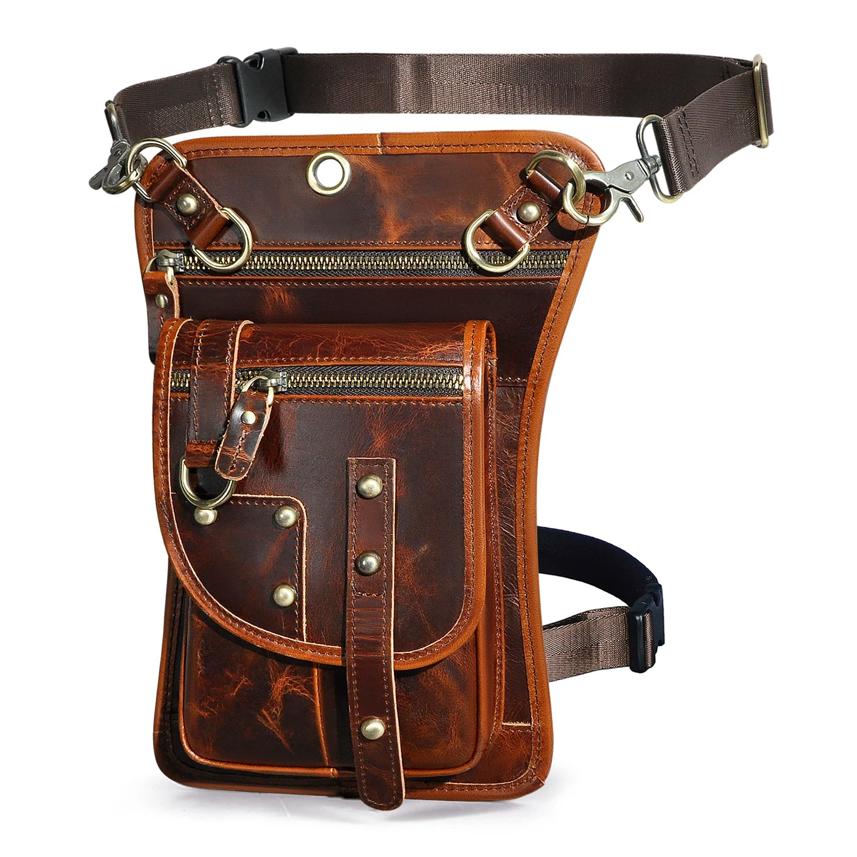 Original Leather Multifunction Men Travel Shoulder Crossbody Messenger Bag Hook Belt Waist Pack Drop Leg Phone Case Bag coffee 6