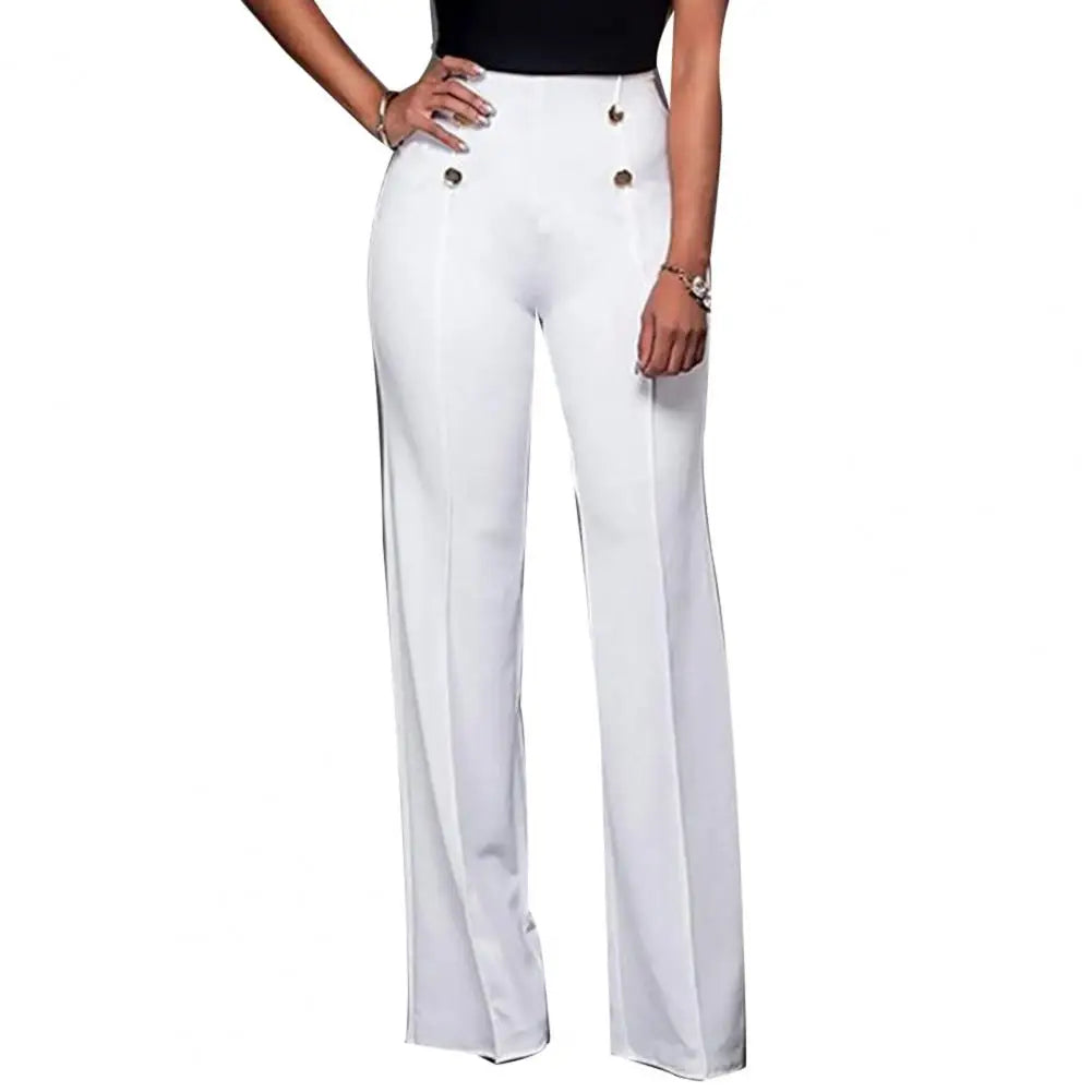 Women Wide Leg Pants High Waist Autumn Ladies Fashion Trousers Solid Color Comfortable Soft Bell-bottoms Pants Women Clothing WHITE