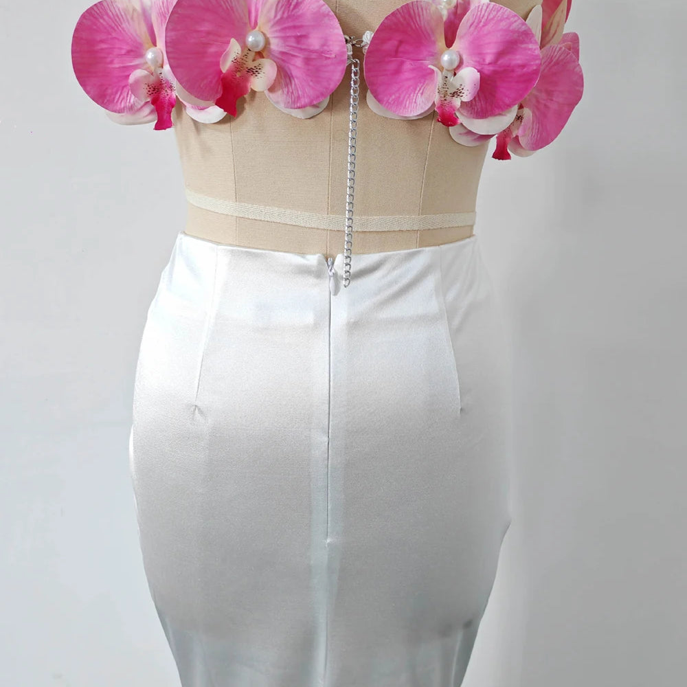 Sexy Pearl Flower Pearl Flower + Long Skirt Set Women Backless Wedding Holiday Party Lady Elegant Outfits 2025 Summer New