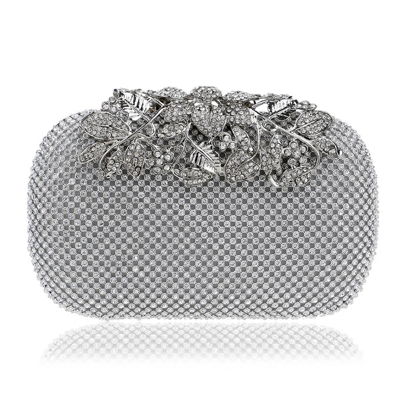 Rhinestones Women Bags Hollow Out Style Fashion Evening Bags Chain Shoulder Handbags Party Wedding Day Clutch Purse YM1020blue