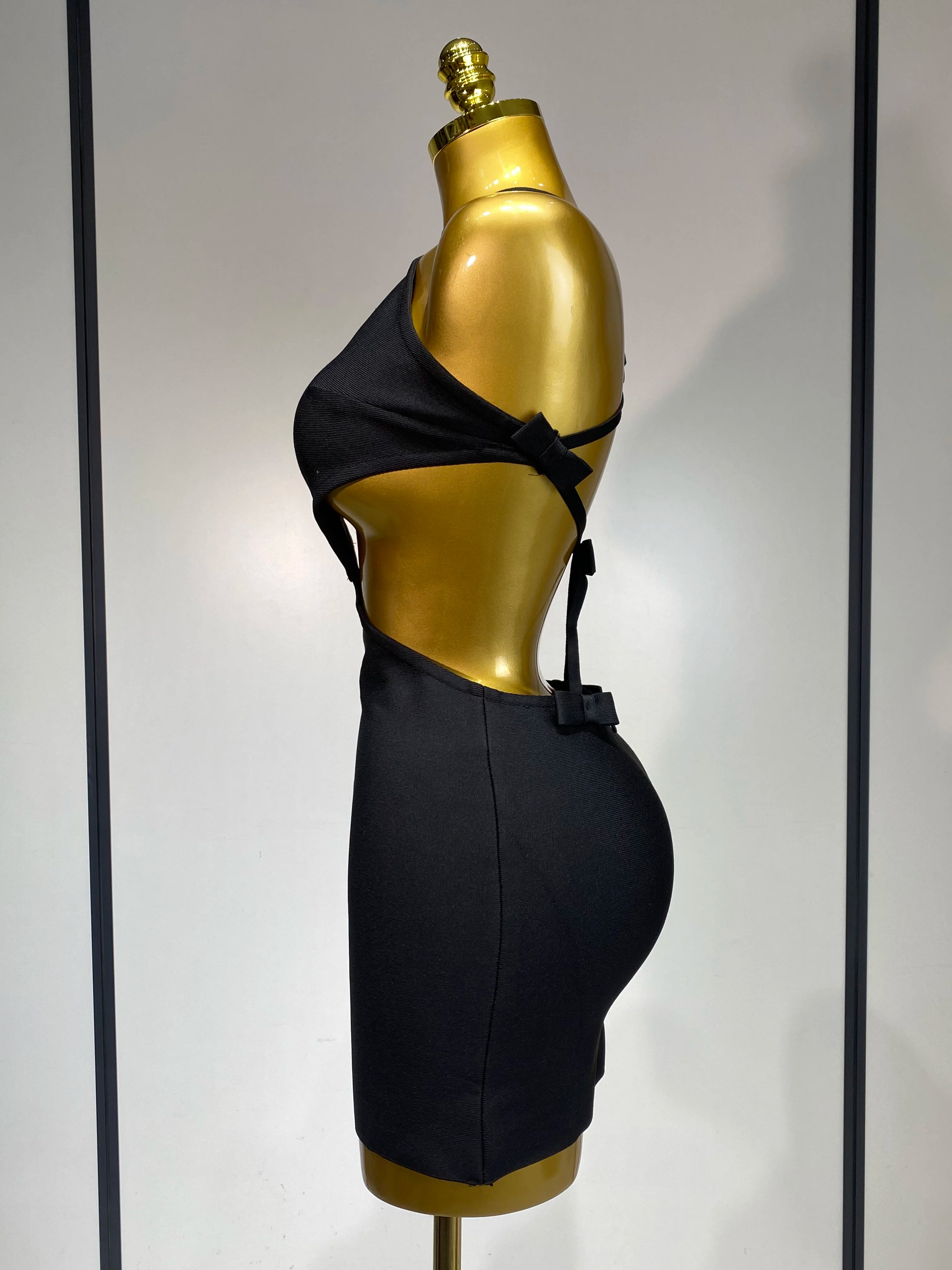 Women Sexy Backless Black Cut Out Bow Tie Bodycon Bandage Dress 2025 Celebirty Elegant Evening Party Luxury Birthday Dresses